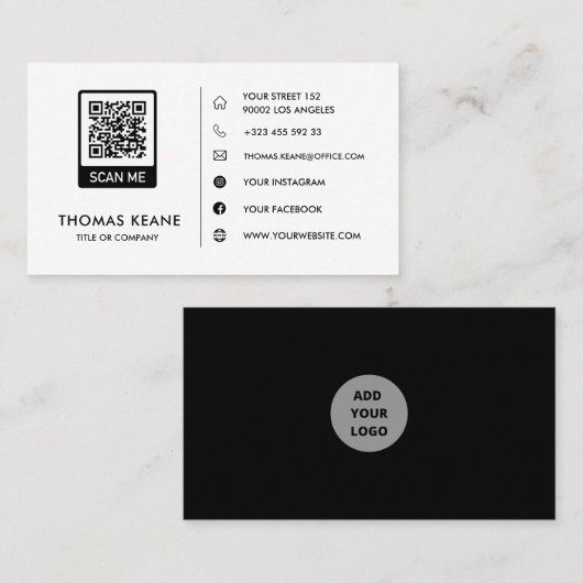 独自の白黒QRコード名刺の作成 名刺 (正面/裏面)