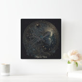 独自の神秘的なアクエリアス〔占星術の〕十二宮図を作成 スクエア壁時計 (ホーム)