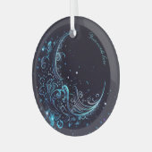 独自の神秘的なブルー&シルバームーンを作成 ガラスオーナメント (正面左)