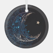 独自の神秘的なブルー&金ゴールドムーンを作成 ガラスオーナメント (正面)