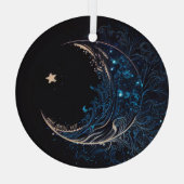 独自の神秘的なブルー&金ゴールドムーンを作成 ガラスオーナメント (裏面)