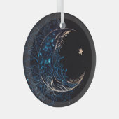 独自の神秘的なブルー&金ゴールドムーンを作成 ガラスオーナメント (正面右)