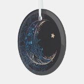 独自の神秘的なブルー&金ゴールドムーンを作成 ガラスオーナメント (正面左)