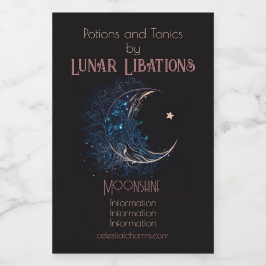 独自の神秘的なブルー&金ゴールドムーンを作成 ワインラベル (シングルラベル)