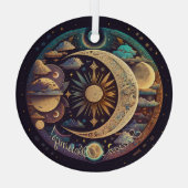 独自の神秘的な三日月と惑星を作成 ガラスオーナメント (裏面)