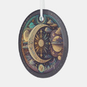 独自の神秘的な三日月と惑星を作成 ガラスオーナメント (正面左)