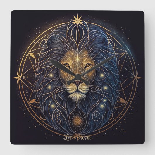 独自の神秘的な星占いを作成Leo〔占星術の〕十二宮図 スクエア壁時計 (正面)