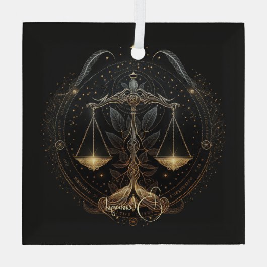 独自の神秘的な星占い天秤座を作成〔占星術の〕十二宮図 ガラスオーナメント (裏面)