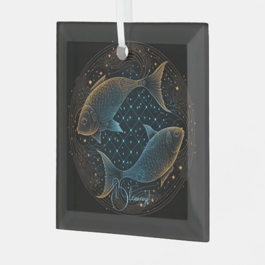 独自の神秘的な星占い魚座の作成〔占星術の〕十二宮図 ガラスオーナメント (正面左)