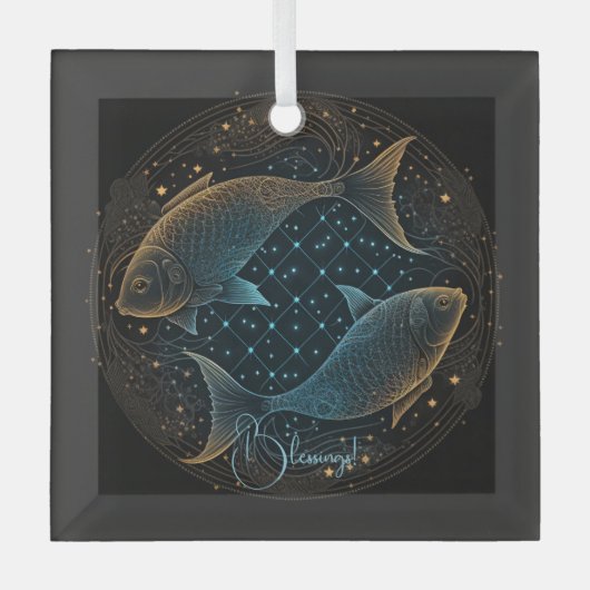 独自の神秘的な星占い魚座の作成〔占星術の〕十二宮図 ガラスオーナメント (正面)