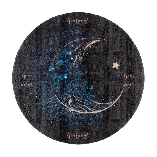 独自の神秘的な青と金ゴールドムーンの祭壇を作成 カッティングボード (正面)