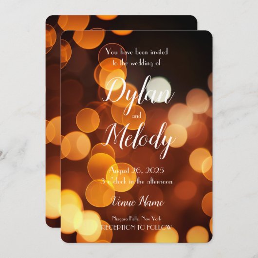 独自の秋カスタム金ゴールド《写真》ぼけ味の結婚作成 招待状 (正面/裏面)