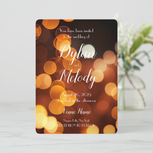 独自の秋カスタム金ゴールド《写真》ぼけ味の結婚作成 招待状 (スタンド正面)