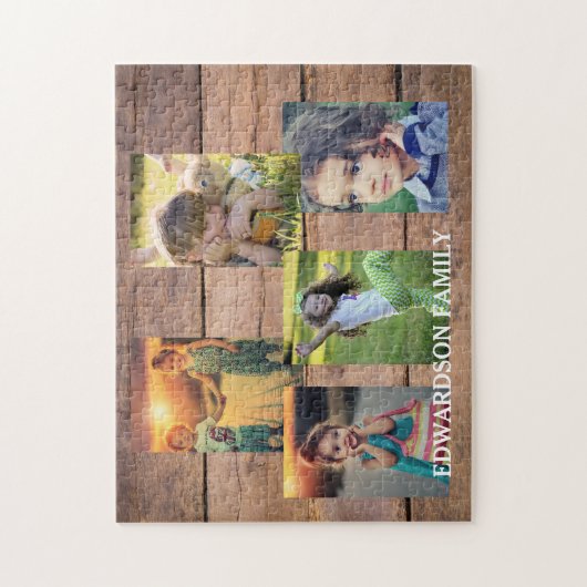 独自の粗野な木材ファミリの写真コラージュを作成 ジグソーパズル (縦)