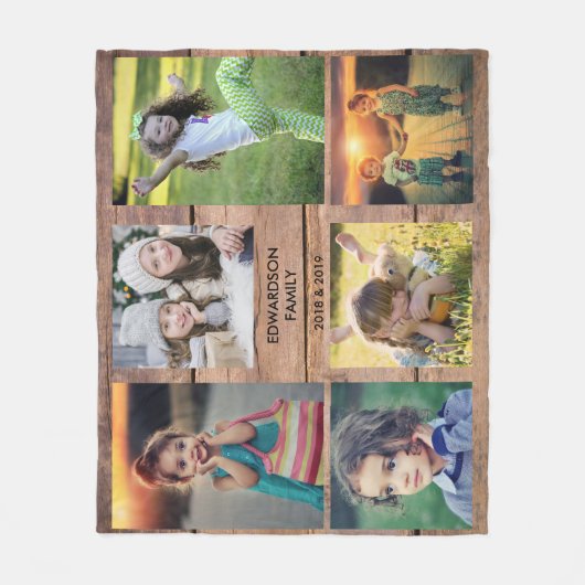 独自の粗野な木材ファミリの写真コラージュを作成 フリースブランケット