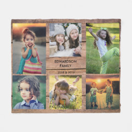 独自の粗野な木材ファミリの写真コラージュを作成 フリースブランケット