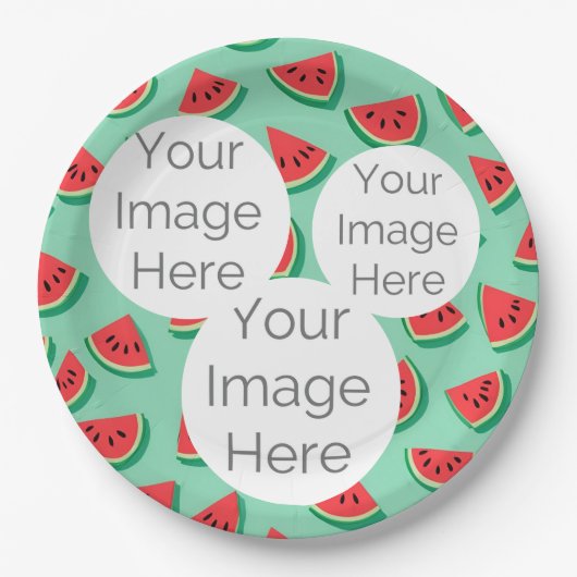 独自の紙フォト文字スイカを作成 ペーパープレート (正面)