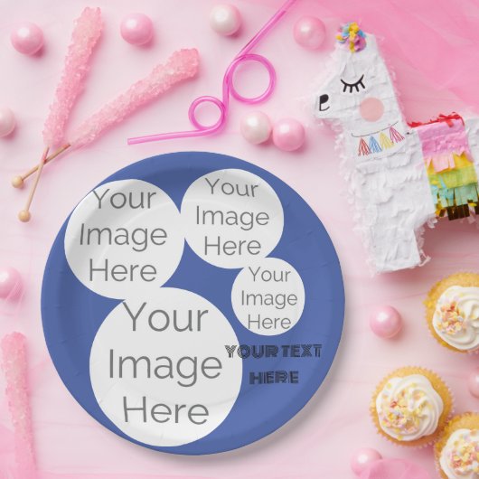 独自の紙フォト文字テンプレート青を作成 ペーパープレート (パーティー)