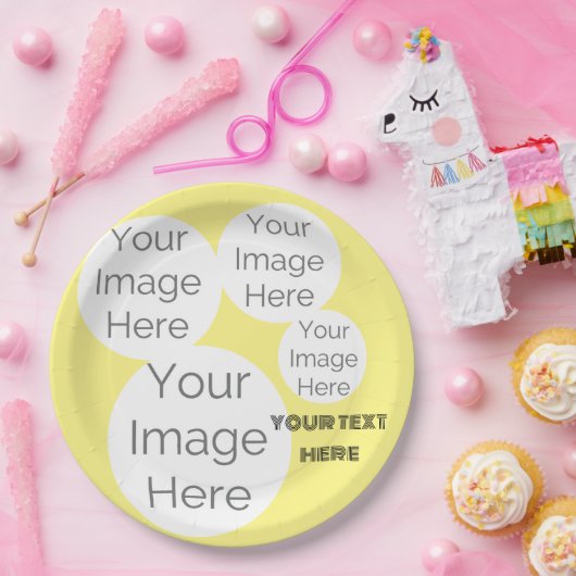 独自の紙文字テンプレート黄色の写真を作成 ペーパープレート (パーティー)