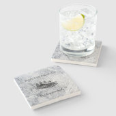 独自の素朴なファミリーマウンテンロッジイメージを作成 ストーンコースター (横)