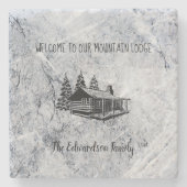 独自の素朴なファミリーマウンテンロッジイメージを作成 ストーンコースター (正面)
