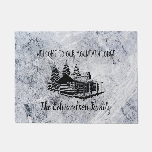 独自の素朴なファミリーマウンテンロッジイメージを作成 ドアマット (正面)