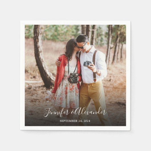 独自の素朴な写真を結婚作成 スタンダードカクテルナプキン (正面)