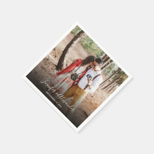 独自の素朴な写真を結婚作成 スタンダードカクテルナプキン (角)