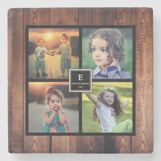 独自の素朴な家族写真コラージュを作成 ストーンコースター (正面)