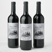 独自の素朴な山のロッジ結婚を作成 ワインラベル (ボトル)