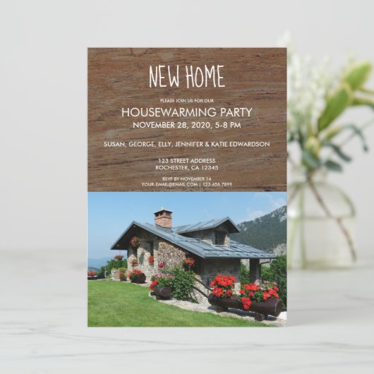独自の素朴な新しいホーム引っ越し祝いパーティー写真の作成 招待状 (スタンド正面)