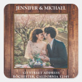 独自の素朴な木の写真の結婚シールを作成 スクエアシール (正面)