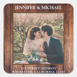 独自の素朴な木の写真の結婚シールを作成 スクエアシール