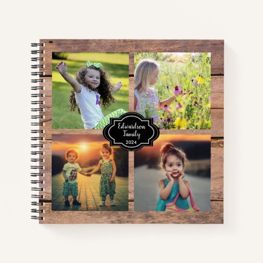 独自の素朴な木の家族のフォトノートブックを作成する ノートブック (正面)