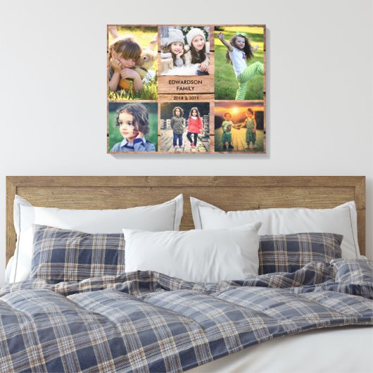 独自の素朴な木の家族の写真のコラージュを作成 キャンバスプリント (インサイチュ (寝室))