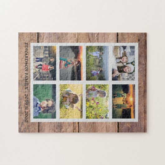 独自の素朴な木の家族の写真のコラージュを作成 ジグソーパズル (横)