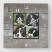独自の素朴な木の家族の写真のコラージュを作成 スクエア壁時計 (正面)