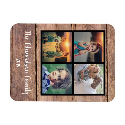 独自の素朴な木の家族の写真のコラージュを作成 マグネット (横)