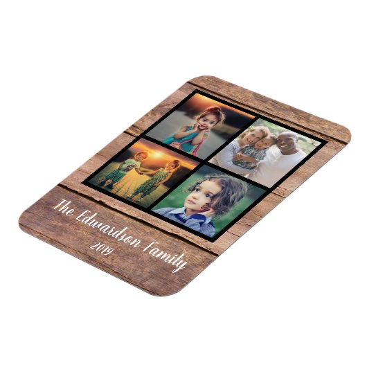 独自の素朴な木の家族の写真のコラージュを作成 マグネット (左側)