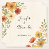 独自の素朴な水の色のフローラ結婚の ペーパーコースター (正面)