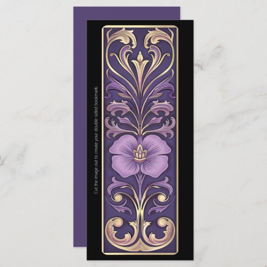 独自の紫のフローラアールデコブックマークの作成 (正面/裏面)