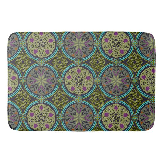 独自の紫の緑の青いダマスクを作成 バスマット (正面)