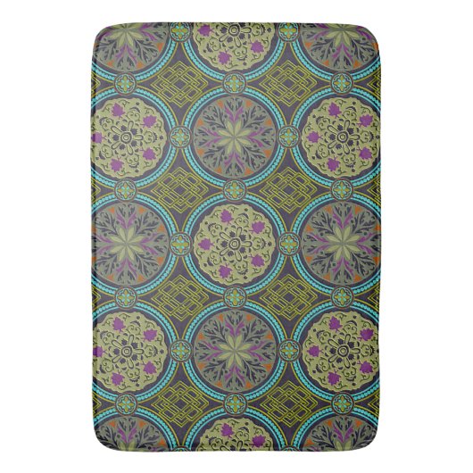 独自の紫の緑の青いダマスクを作成 バスマット (正面縦)