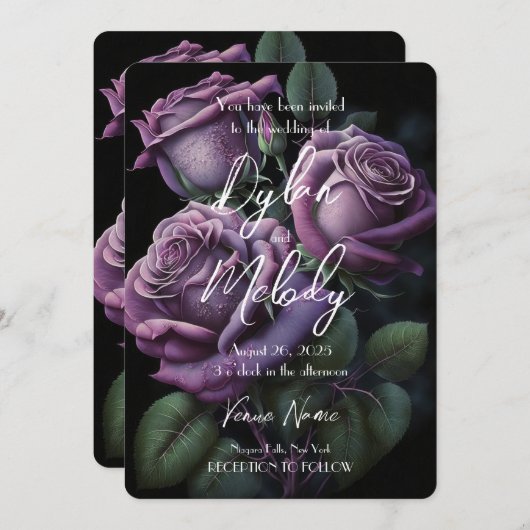 独自の紫色のカスタムバラの作成 招待状 (正面/裏面)