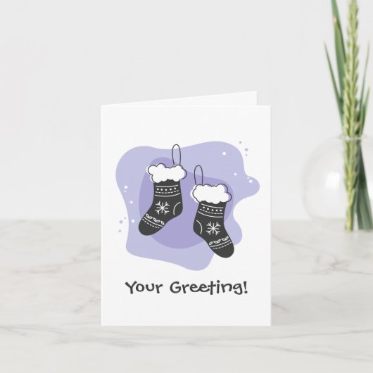 独自の紫色のストッキングクリスマスを作成 シーズンカード (正面)