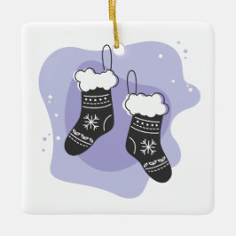 独自の紫色のストッキングクリスマスを作成 セラミックオーナメント