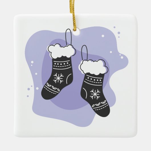 独自の紫色のストッキングクリスマスを作成 セラミックオーナメント (正面)