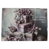 独自の紫色のバラプレゼントの作成 ラージペーパーバッグ (裏面)