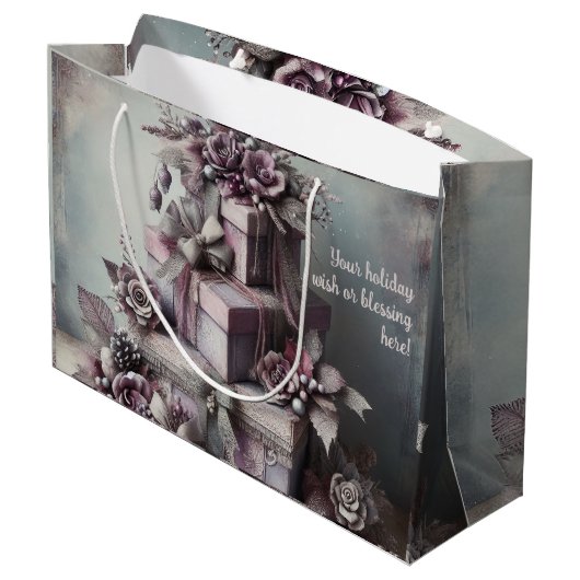 独自の紫色のバラプレゼントの作成 ラージペーパーバッグ (裏面アングル)