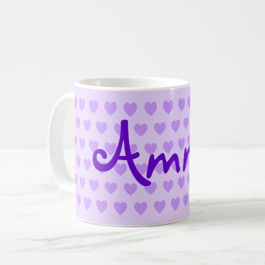 独自の紫色のパーソナライズされたハートパターンを作成 コーヒーマグカップ (正面左)